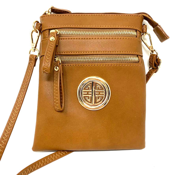 Dasein Womens Tan Faux Leather Crossbody Bag - Picture 2 of 7